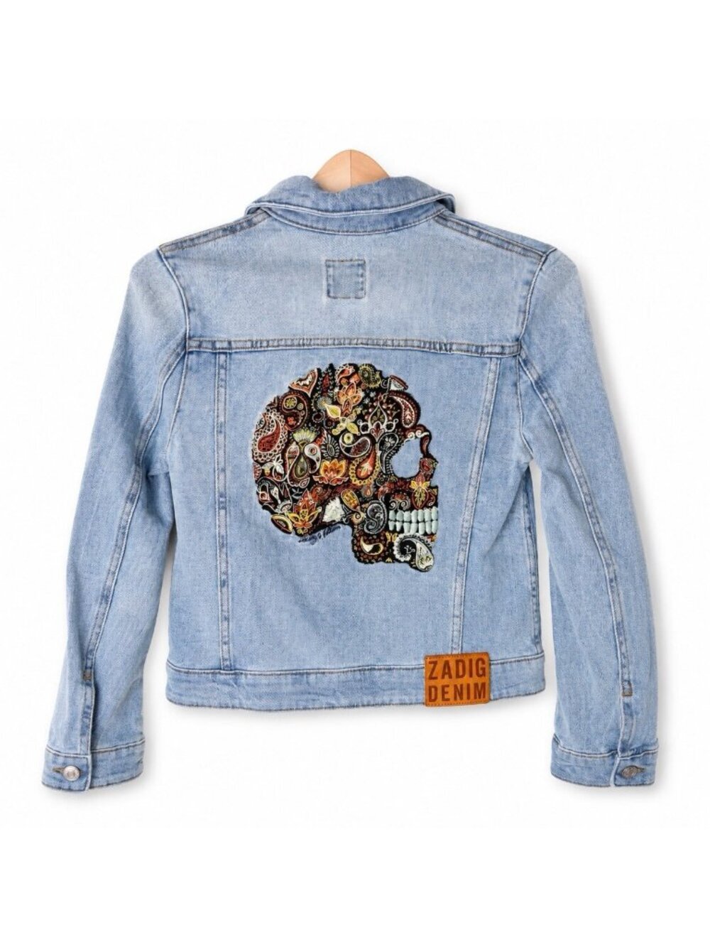 Zadig Voltaire Kioky Denim Jacket XS Blue Skull Paisley Embroidery NWT $398